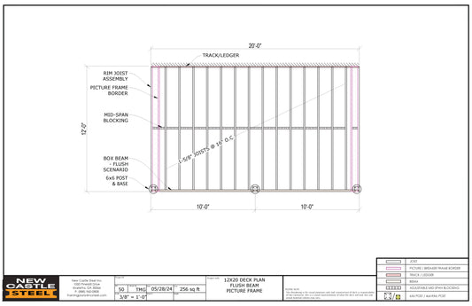 New Castle Steel Deck Framing Kit - 12x20 Deck, Flush Beam, Picture Frame