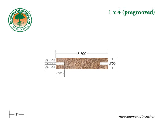 1x4 Western Red Cedar Pre-Grooved - Appearance Grade - S1S2E/Green