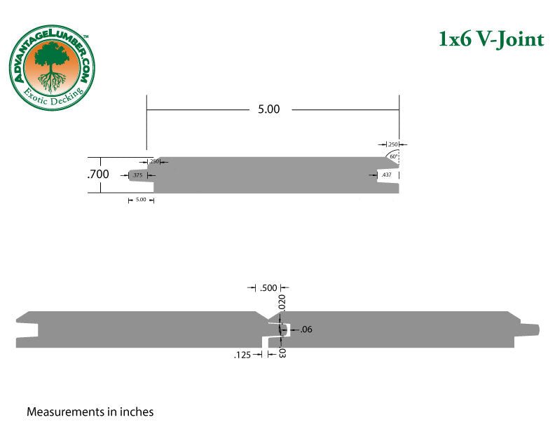 1x6 Plantation Teak 60° V-Joint Unfinished, Character Grade