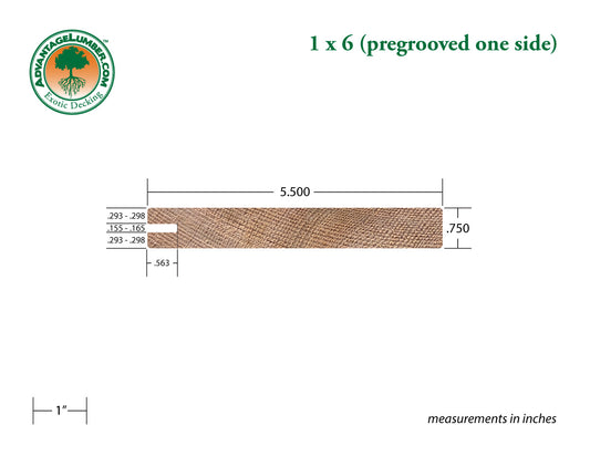 1x6 Western Red Cedar One-Sided Pre-Grooved - Clear Vertical Grain (CVG) - S4S/KD