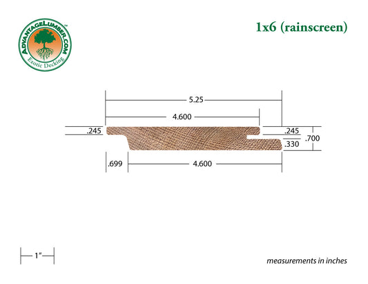 1x6 Western Red Cedar Rainscreen - Appearance Grade - S1S2E/KD