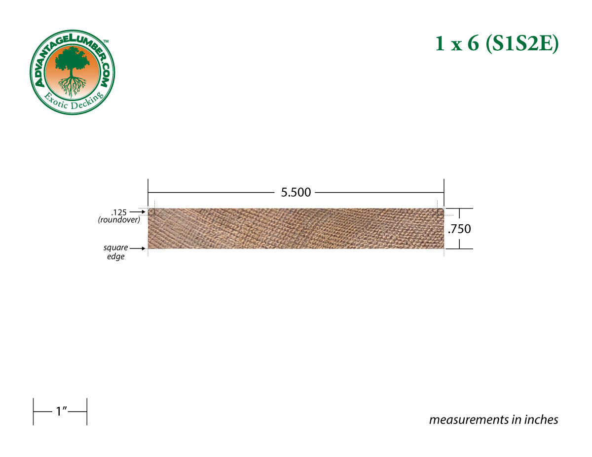 1x6 Western Red Cedar - Appearance Grade - S1S2E/KD