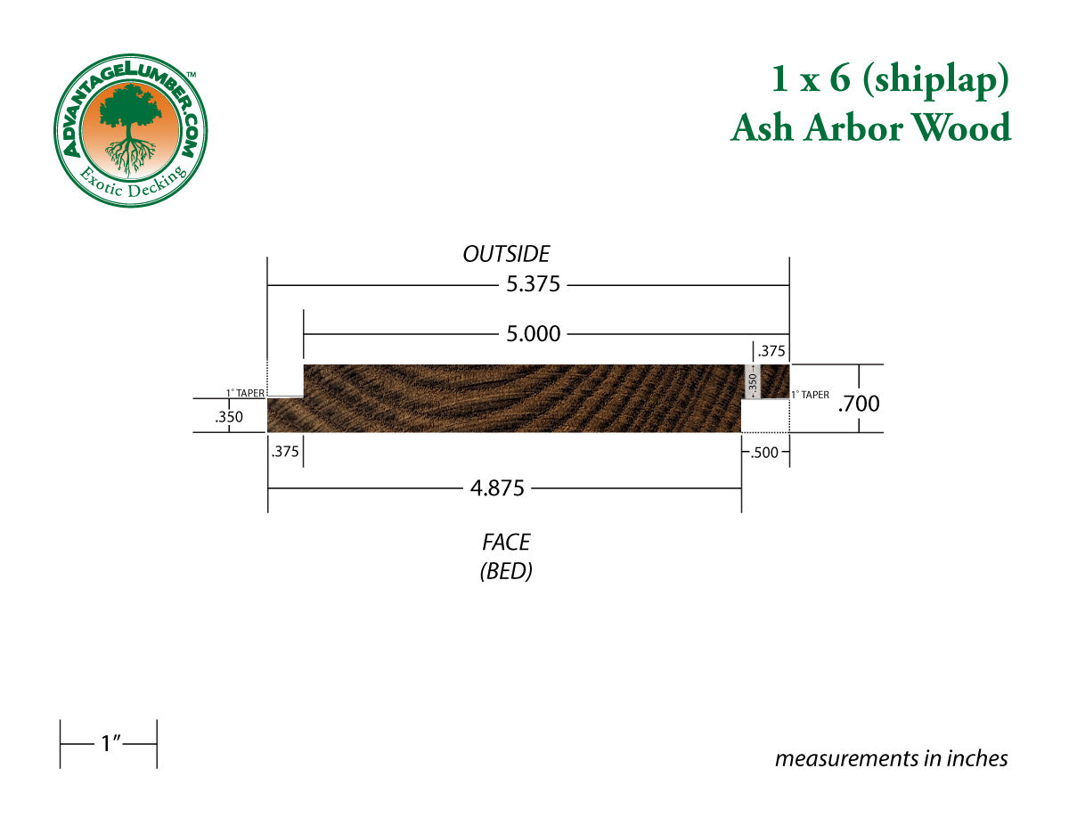 Arbor Wood Thermally Modified Natrl Ash, 1x6 Shiplap