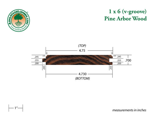 Arbor Wood Thermally Modified Natrl Pine, 1x6 V-Groove