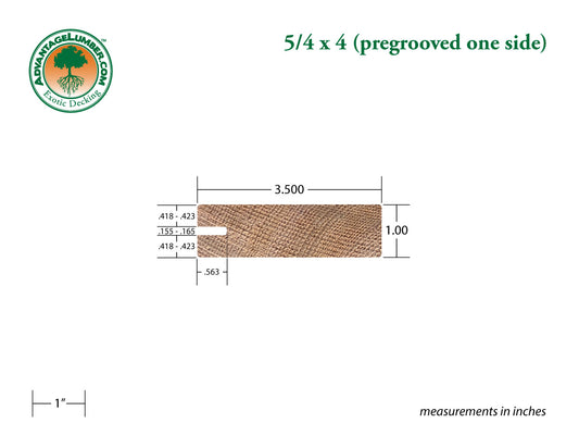 5/4x4 Western Red Cedar One-Sided Pre-Grooved - Clear Vertical Grain (CVG) - S4S/KD