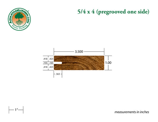 5/4 x 4 Teak Wood One Sided Pregrooved Decking