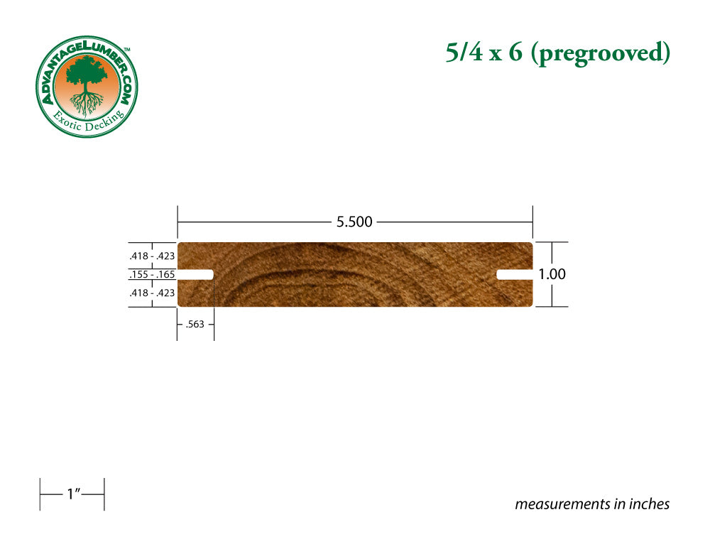 5/4 x 6 Teak Wood PreGrooved Decking Advantage Lumber