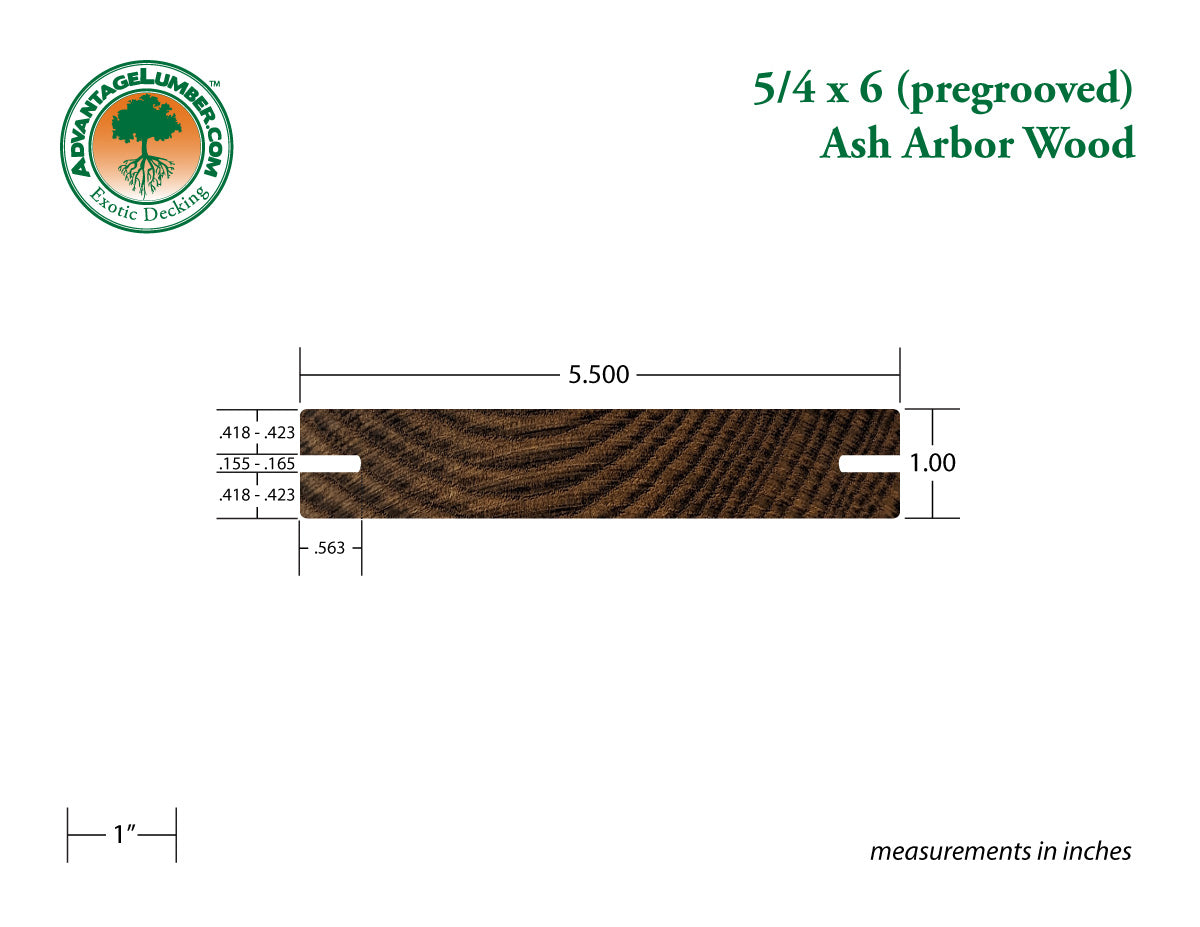 Arbor Wood Thermally Modified Natrl Ash, 5/4x6 Pre-Grooved