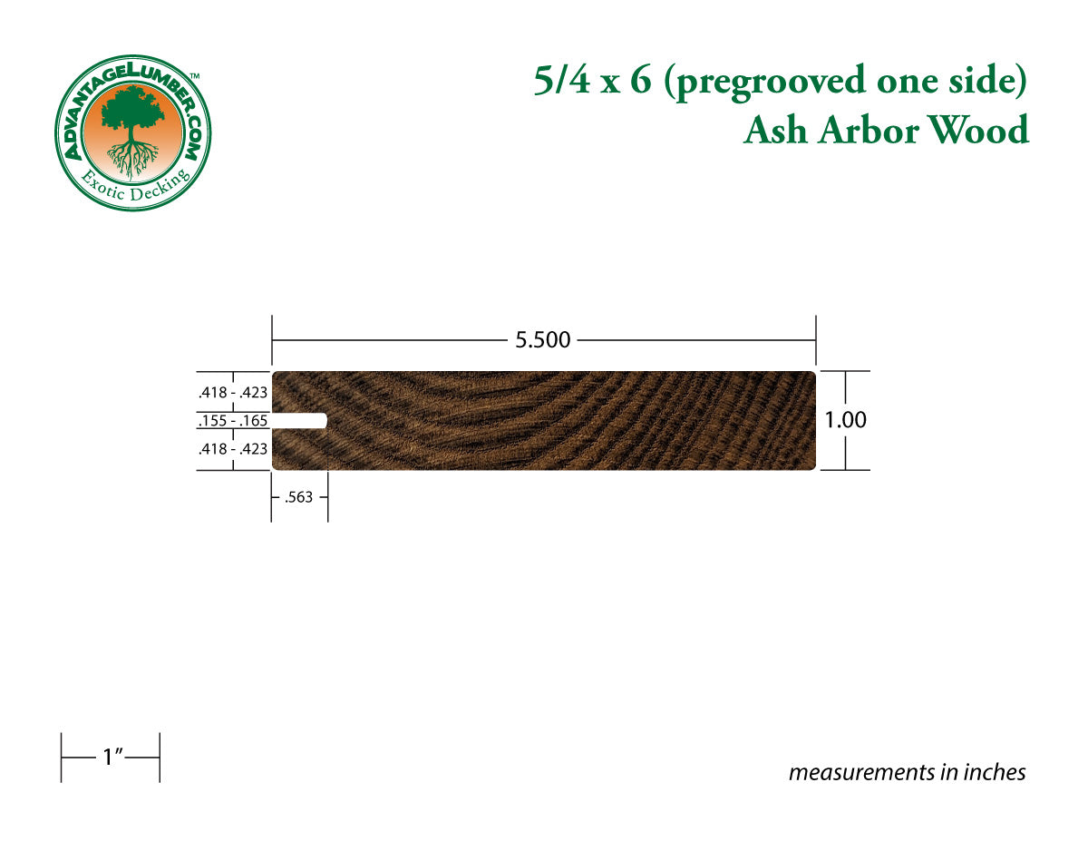 Arbor Wood Thermally Modified Natrl Ash, 5/4x6 One-Sided Pre-Grooved