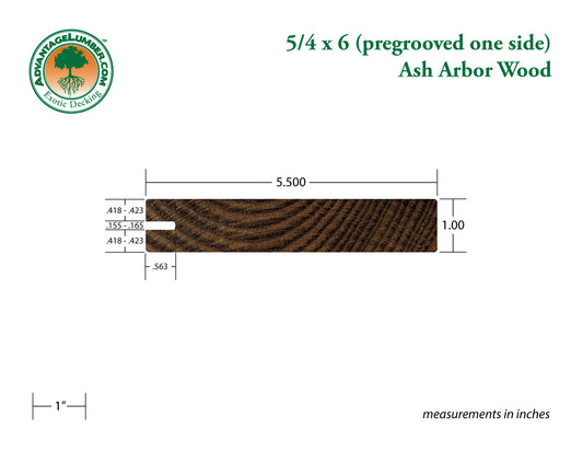 Arbor Wood Thermally Modified Natrl Ash, 5/4x6 One-Sided Pre-Grooved