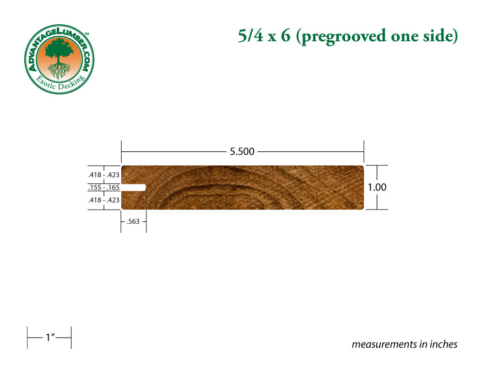 5/4 x 6 Teak Wood One Sided Pregrooved Decking