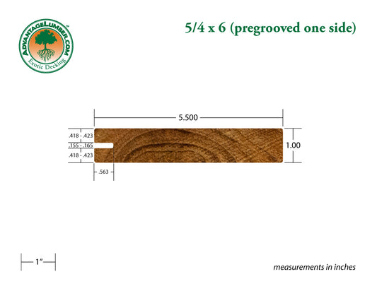 5/4 x 6 Teak Wood One Sided Pregrooved Decking