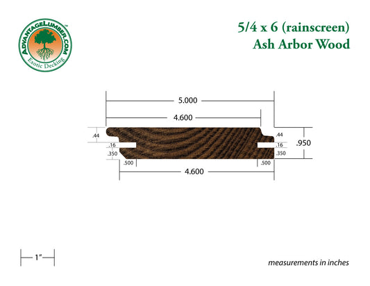 Arbor Wood Thermally Modified Natrl Ash, 5/4x6 Rainscreen