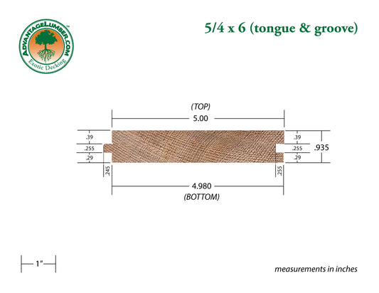 5/4x6 Western Red Cedar Tongue & Groove - Clear Vertical Grain (CVG) - S4S/KD