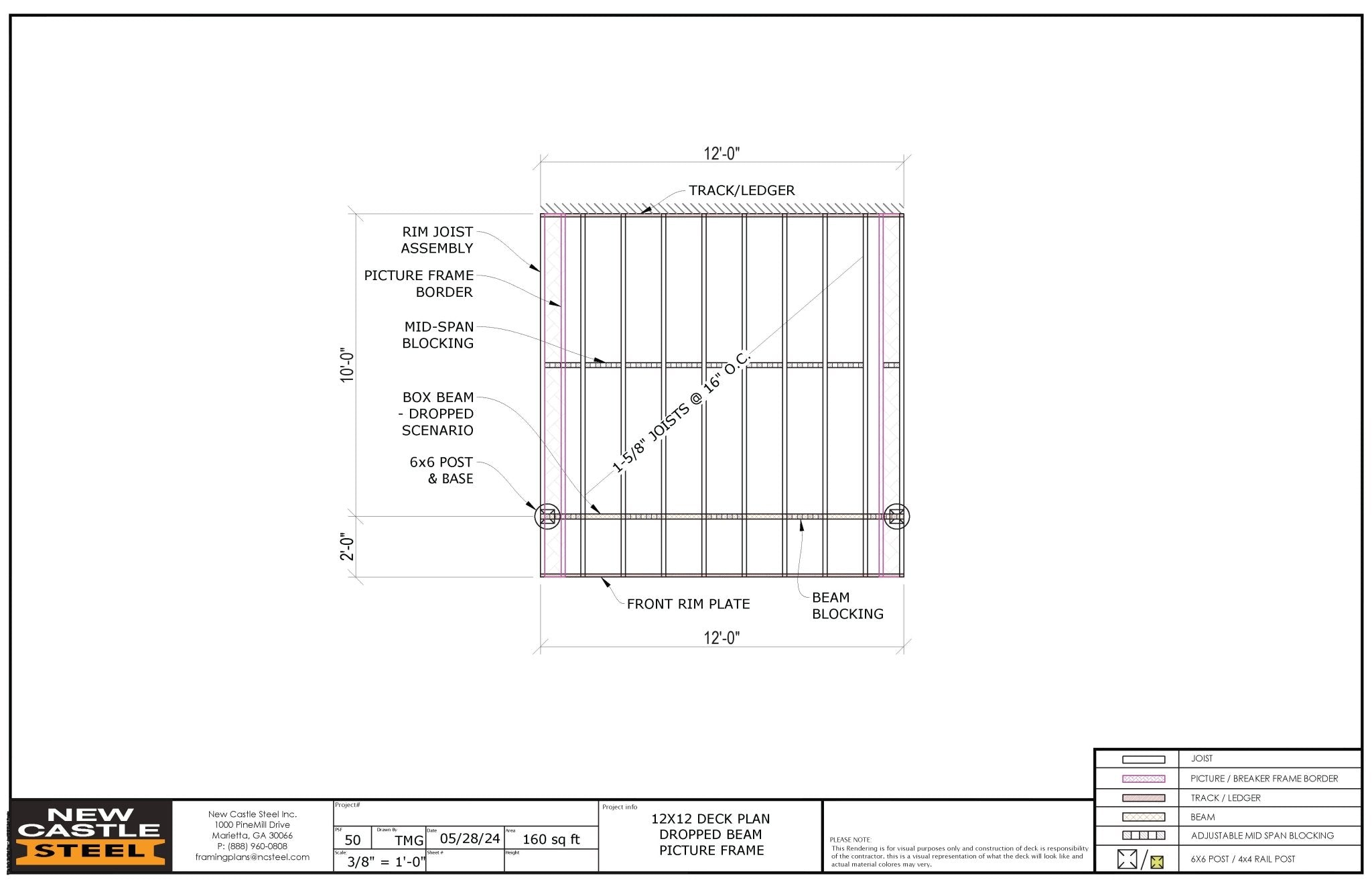 New Castle Steel Deck Framing Kit - 12x12 Deck, Dropped Beam, Picture ...