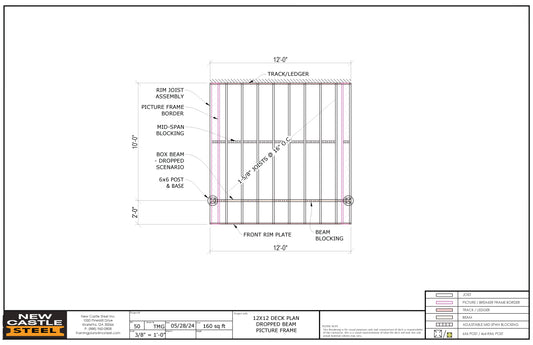 New Castle Steel Deck Framing Kit - 12x12 Deck, Dropped Beam, Picture Frame