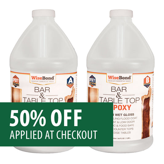 WiseBond™ Bar & Table Top Epoxy; 1 Gal Kit 1/2 Gallon A-Resin 1/2 Gallon B-Hardener