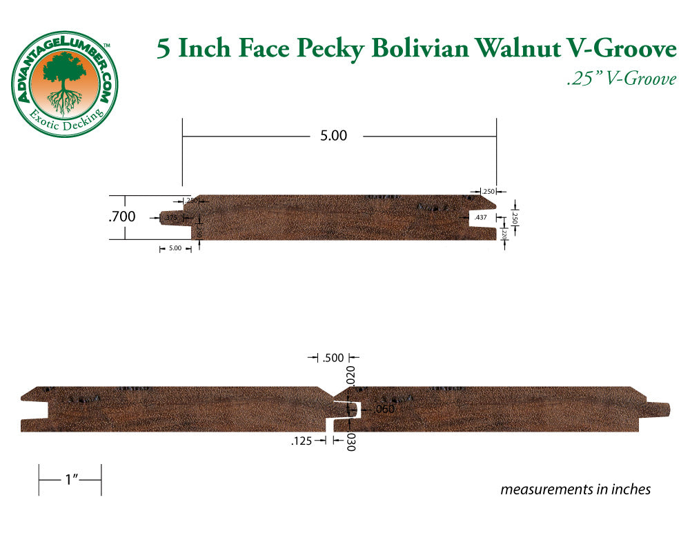 1 x 6 End-Matched V-Groove Pecky Bolivian Walnut, Prefinished