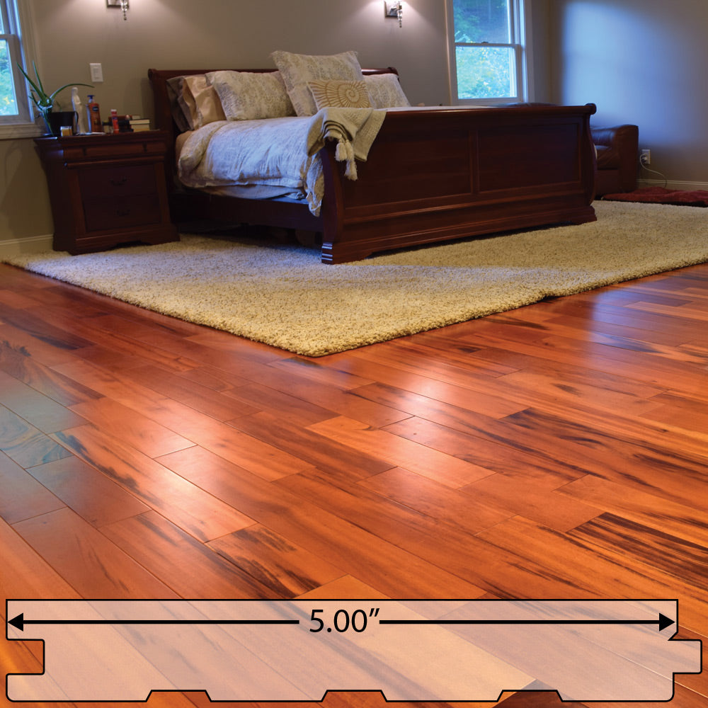 Tigerwood Engineered Flooring 5″ Prefinished Satin, $5.97/sqft