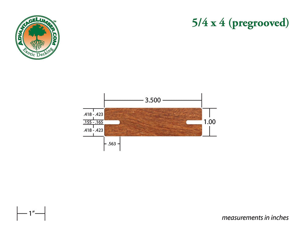 5/4 x 4 Golden Mahogany™ (Yellow Balau) Wood Pregrooved Decking
