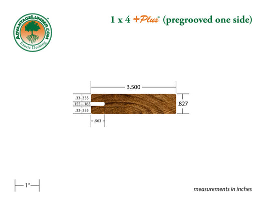 1 x 4 +Plus® Teak One Sided Pregrooved Decking (21mm x 4)