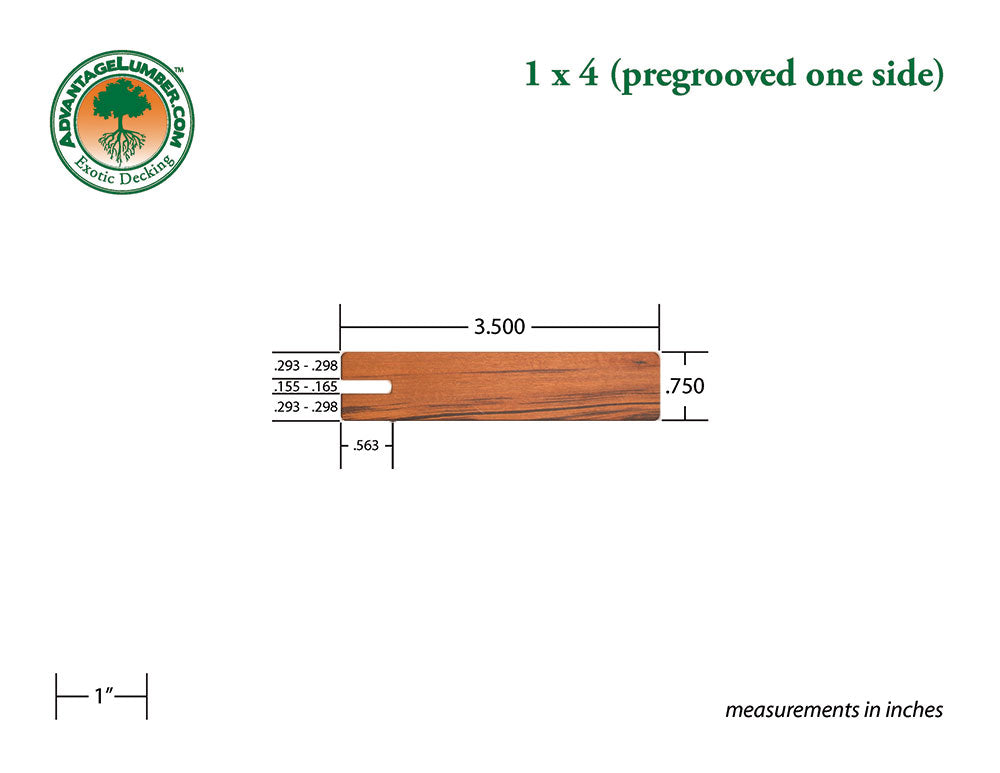 1 x 4 Tigerwood One Sided Pregrooved Decking