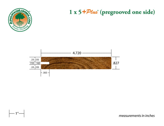 1 x 5 +Plus® Teak One Sided Pregrooved Decking (21mm x 5)