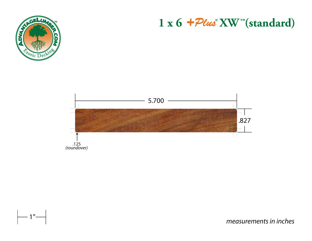 1 x 6 +Plus® XW™ Cumaru Wood Decking (21mm x 145mm)