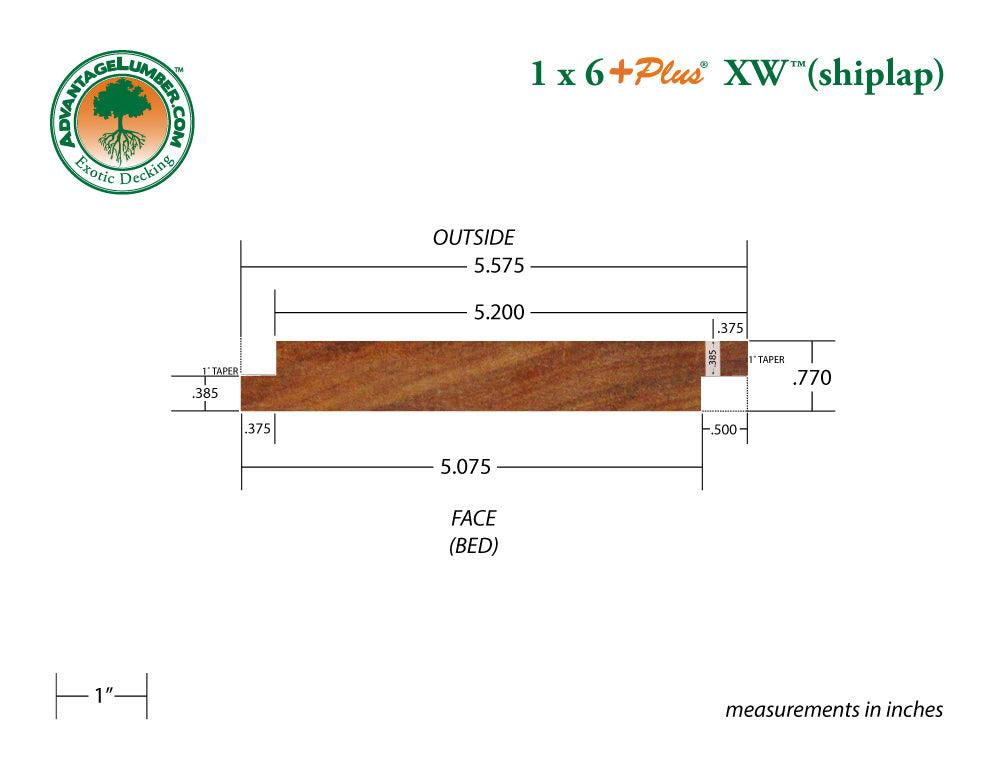 1 x 6 +Plus® XW™ Cumaru Wood Shiplap Siding (21mm x 145mm)