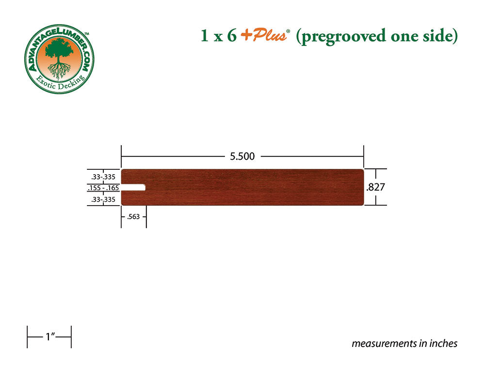 1 x 6 +Plus® Brazilian Redwood (Massaranduba) One Sided Pregrooved Decking (21mm x 6)