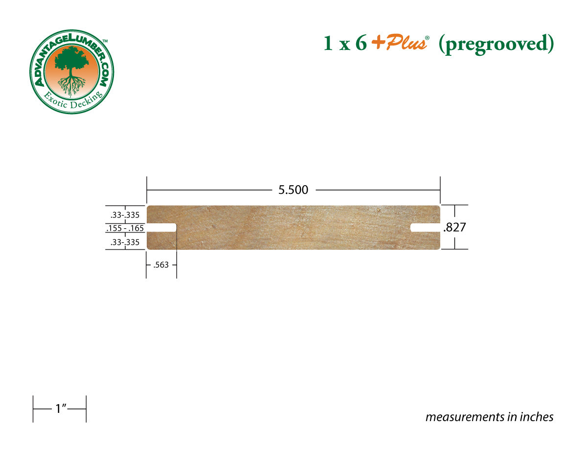 1 x 6 +Plus® Garapa Wood Pregrooved Decking (21mm x 6)