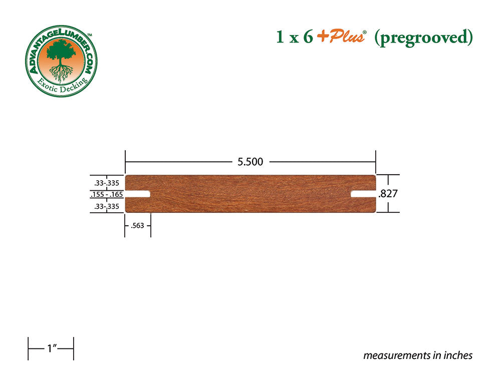 1 x 6 +Plus® Cumaru Wood Pre-Grooved Decking (21mm x 6)