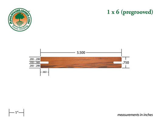 1x6 Tigerwood Pre-Grooved 6'-18' Deck Surface Kit