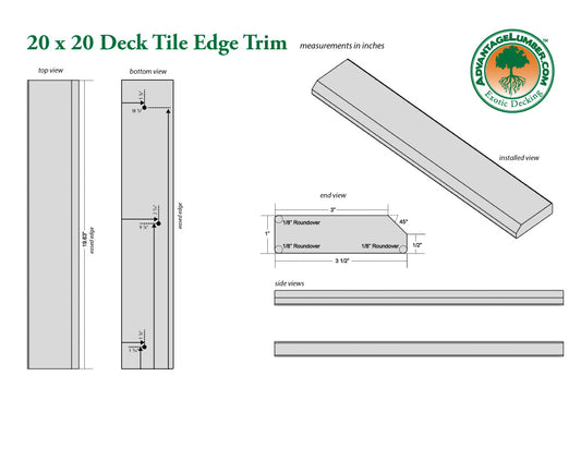 20 x 20 Deck Tile Edge Trim - Straight