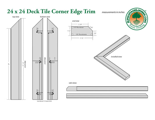 24 x 24 Deck Tile Edge Trim - Outside Corner Set