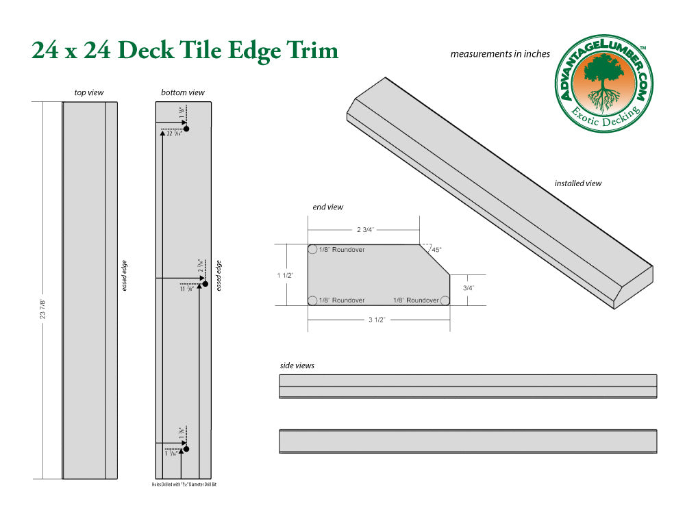 24 x 24 Deck Tile Edge Trim - Straight