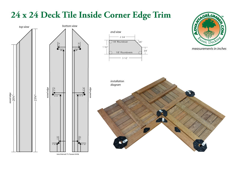 24 x 24 Advantage Deck Tile® Edge Trim - Inside Corner Set
