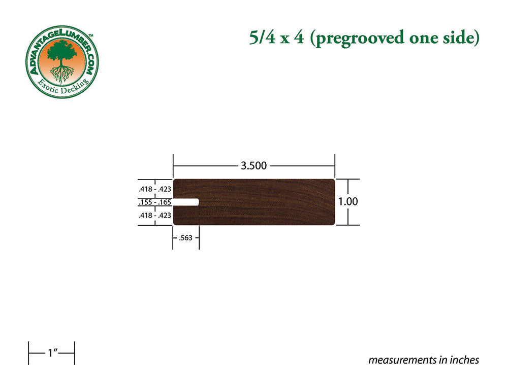 5/4 x 4 Ipe Wood One Sided Pregrooved Decking