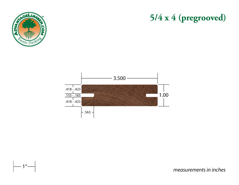 5/4 x 4 Mahogany (Red Balau) Wood Pre-Grooved Decking