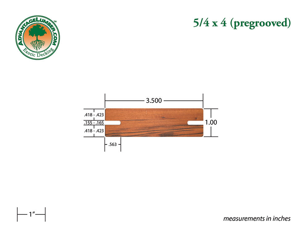 5/4 x 4 Tigerwood Wood Pregrooved Decking