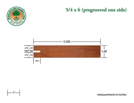 5/4 x 6 Cumaru Wood One Sided Pregrooved Decking