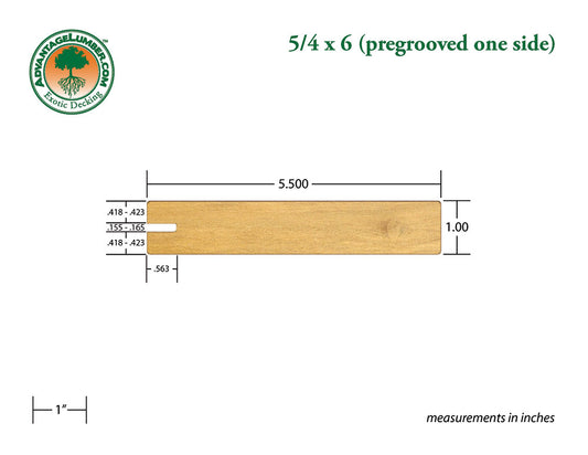 5/4 x 6 Garapa Wood One Sided Pregrooved Decking