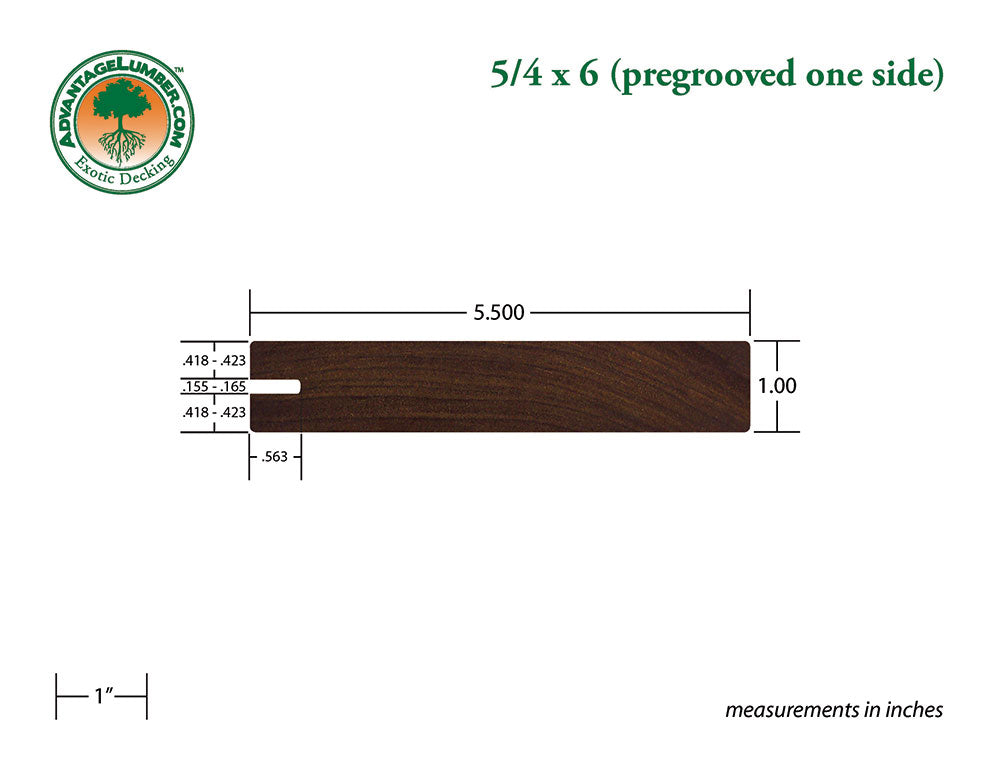 5/4 x 6 Ipe Wood One Sided Pre-Grooved Decking