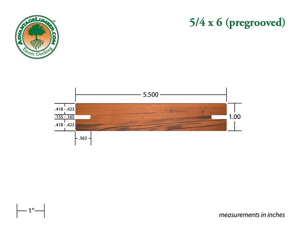 5/4 x 6 Tigerwood Wood Pregrooved Decking
