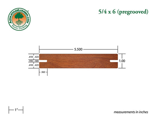 5/4 x 6 Cumaru Wood Pregrooved Decking