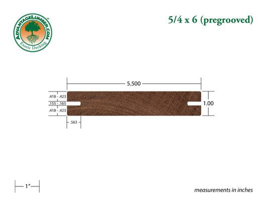 5/4 x 6 Mahogany (Red Balau) Wood Pregrooved Decking