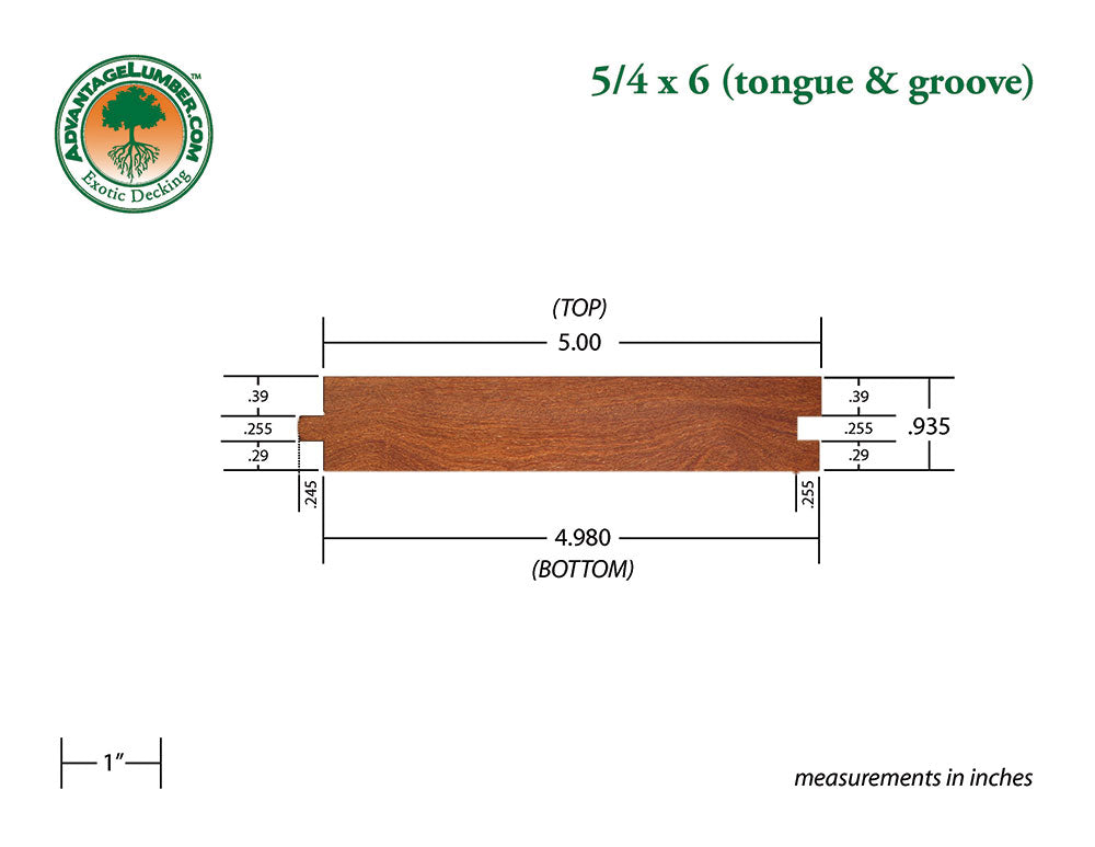 5/4 x 6 Cumaru Wood T&G Decking